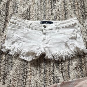 Hollister White Distressed Frayed Denim BOOTY shorts